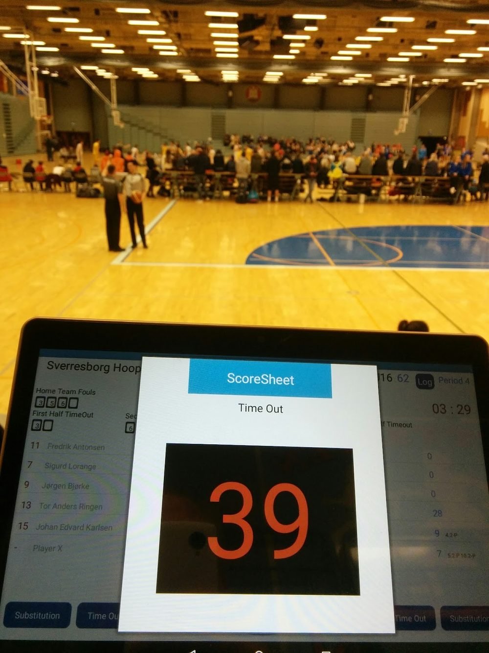 Indoor court and scoreboard